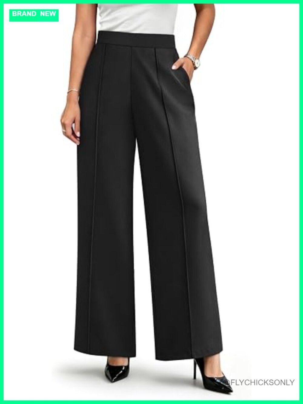 Wide Leg Dress Pants High Waisted Pull On Work Trousers Business Casual Palazzo